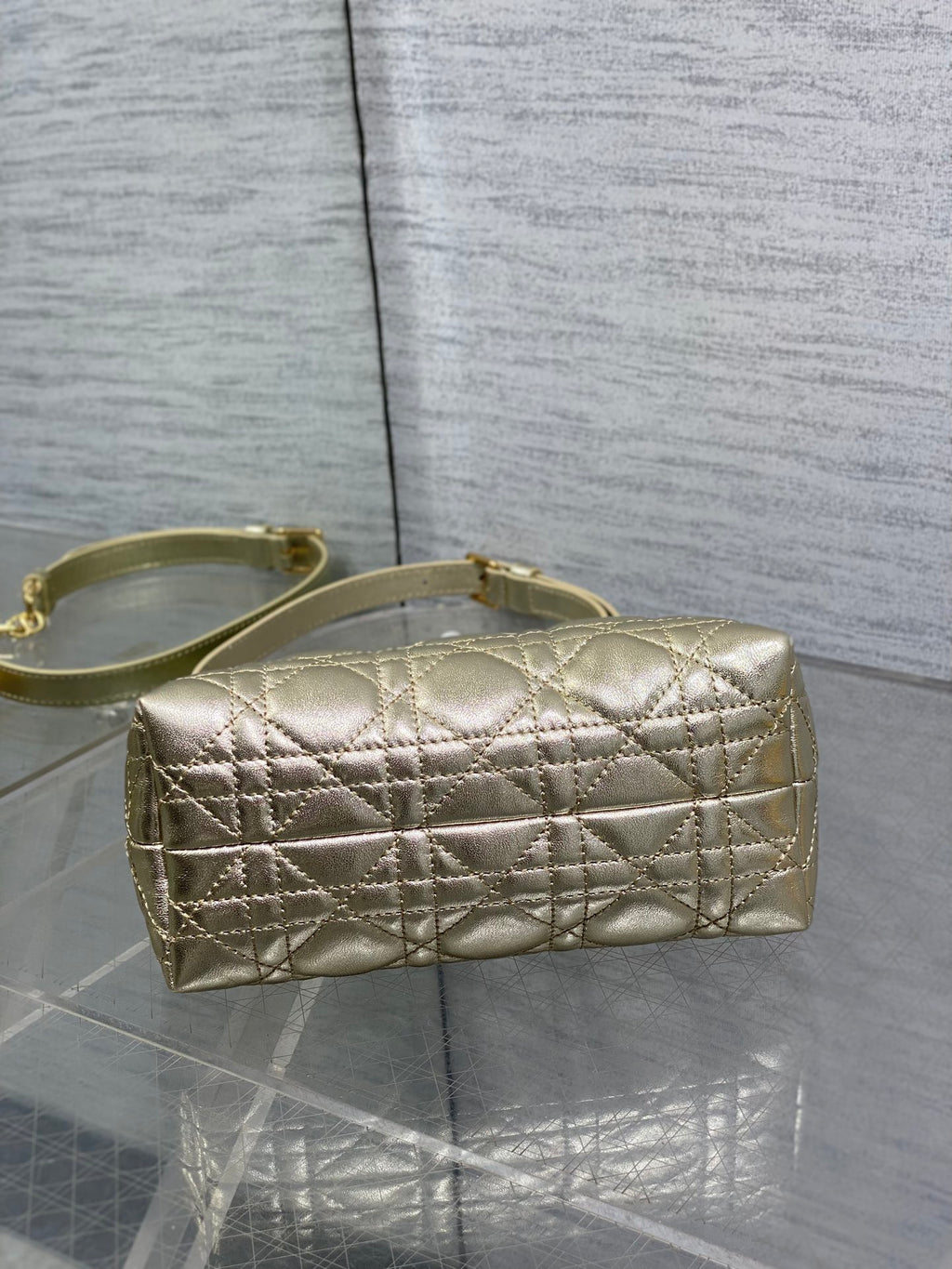 Dior Mini Jolie Top Handle Bag Champagne Gold Cannage Lambskin with Gold Hardware