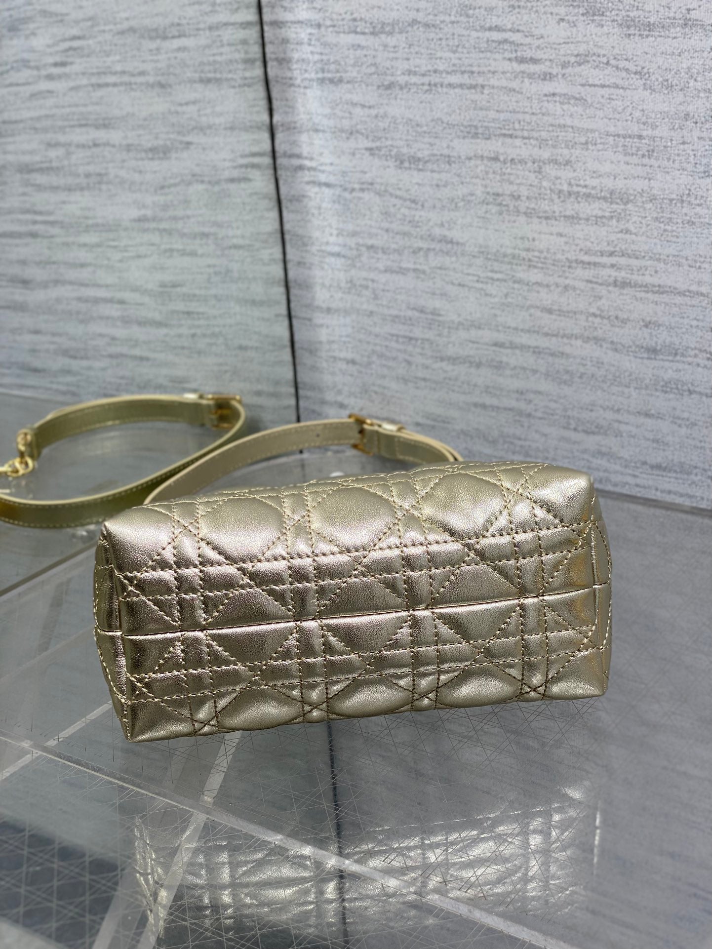 Dior Mini Jolie Top Handle Bag Champagne Gold Cannage Lambskin with Gold Hardware