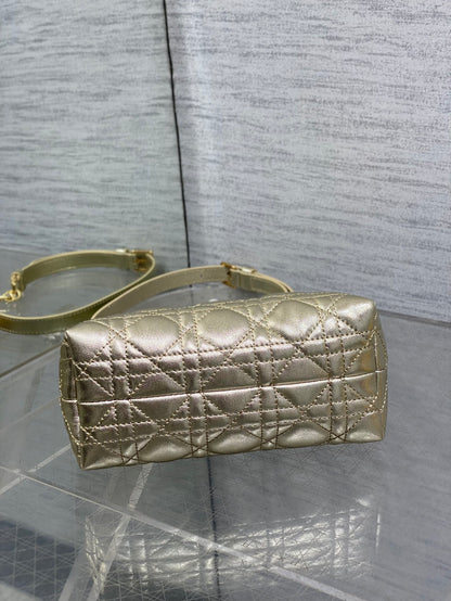 Dior Mini Jolie Top Handle Bag Champagne Gold Cannage Lambskin with Gold Hardware