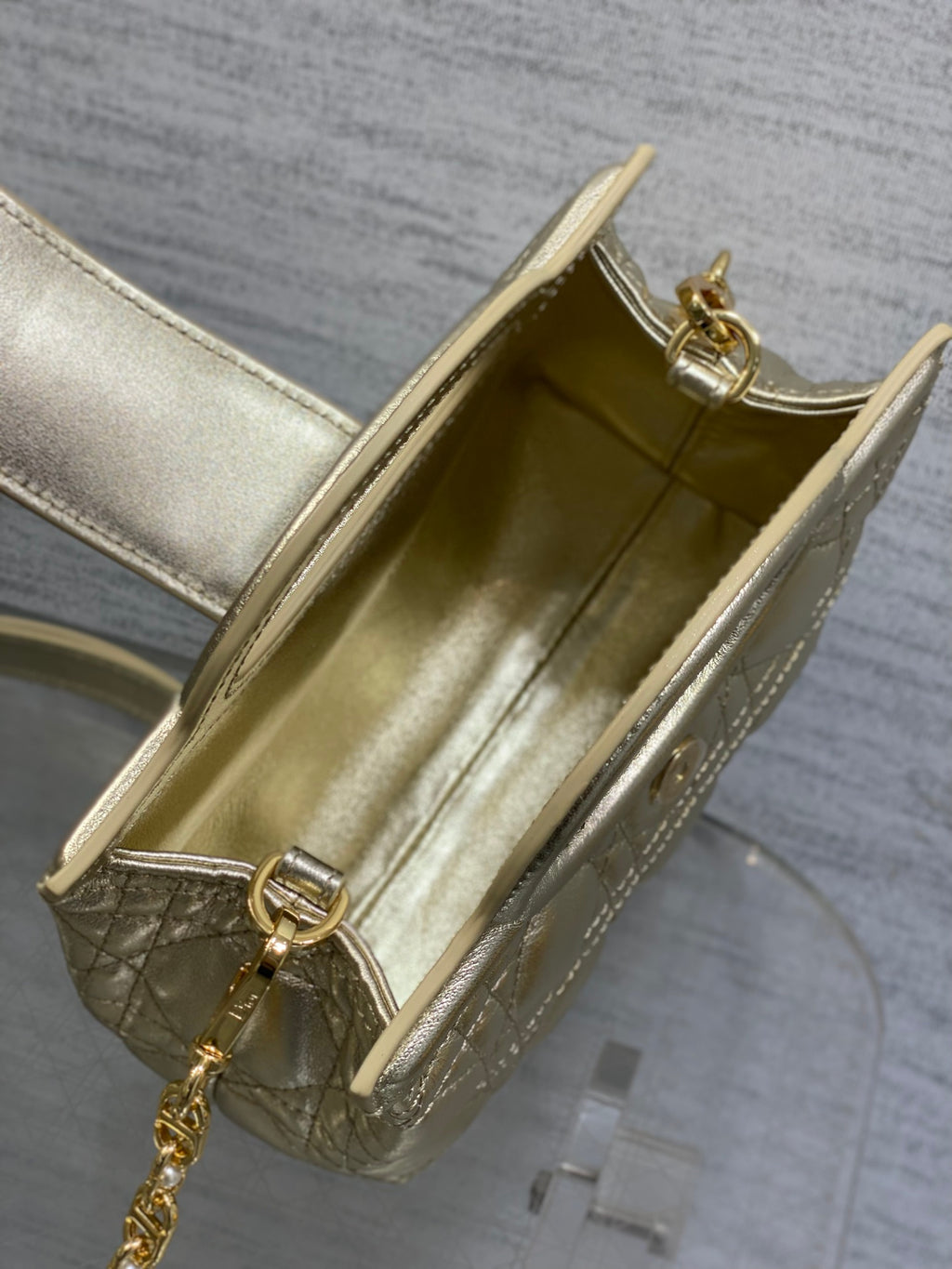 Dior Mini Jolie Top Handle Bag Champagne Gold Cannage Lambskin with Gold Hardware