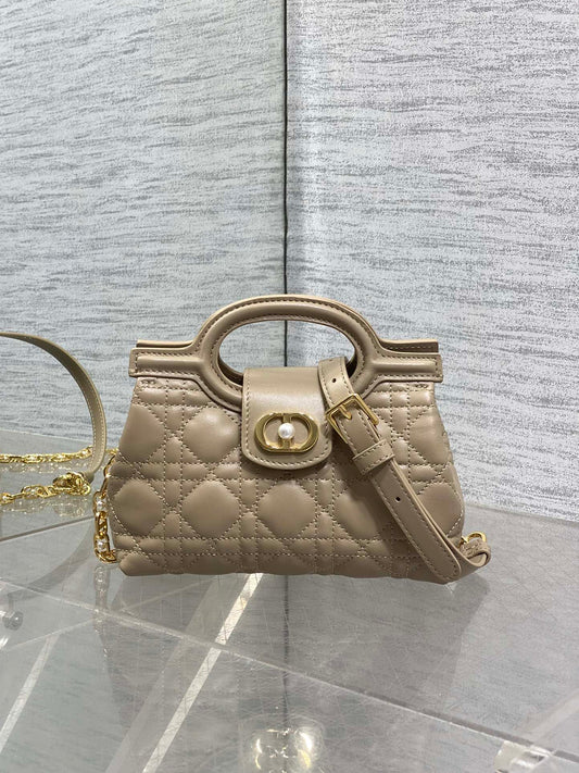 Dior Mini Jolie Top Handle Bag Biscuit Cannage Lambskin with Gold Hardware