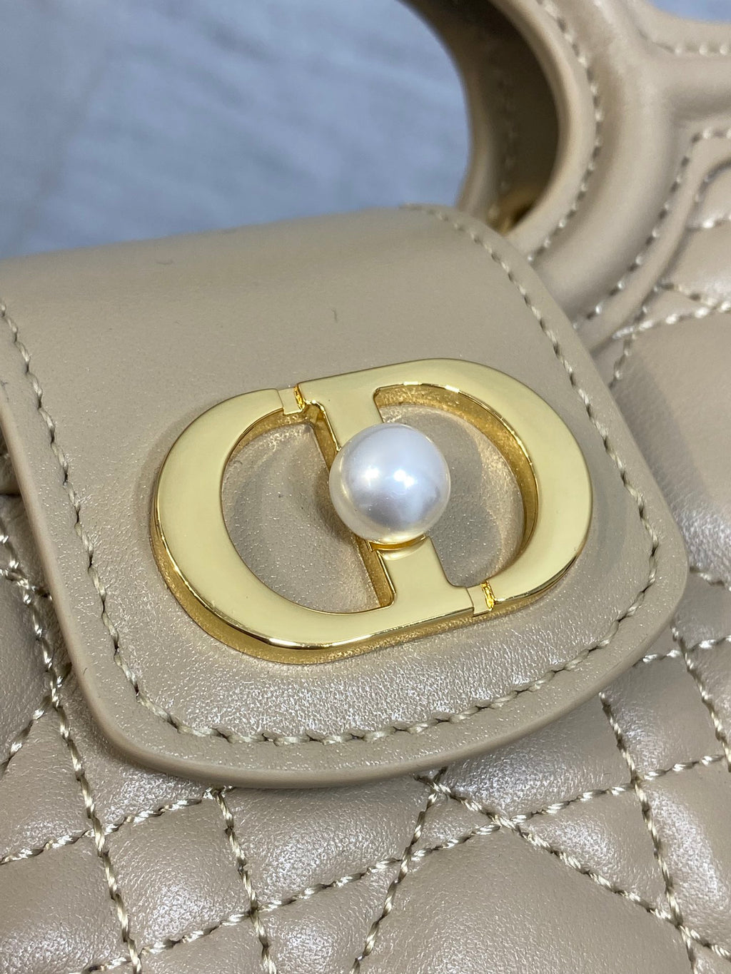Dior Mini Jolie Top Handle Bag Biscuit Cannage Lambskin with Gold Hardware