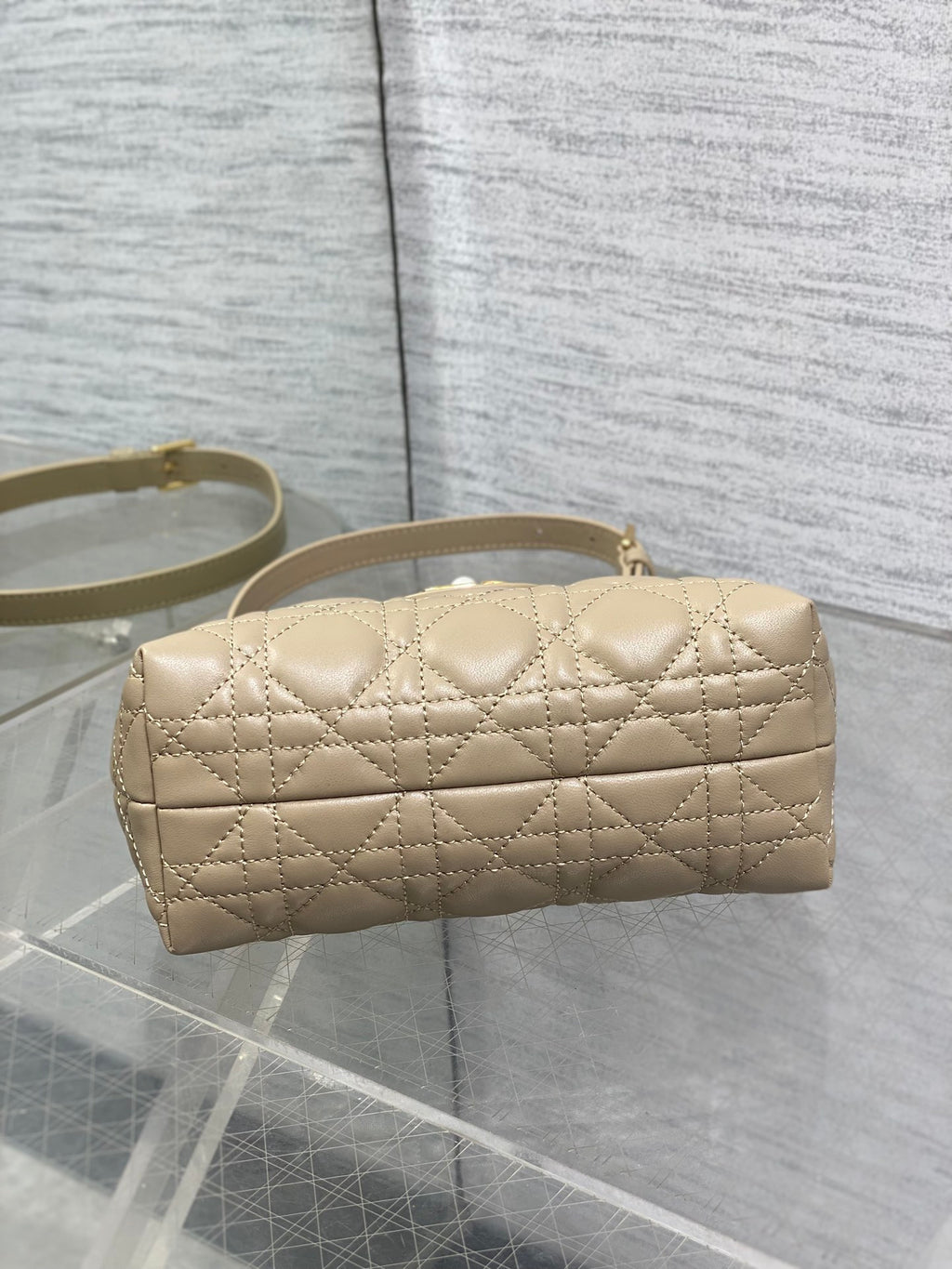 Dior Mini Jolie Top Handle Bag Biscuit Cannage Lambskin with Gold Hardware
