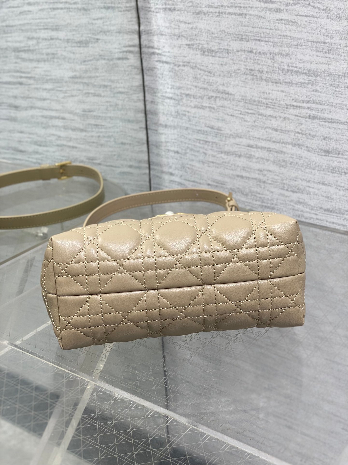 Dior Mini Jolie Top Handle Bag Biscuit Cannage Lambskin with Gold Hardware