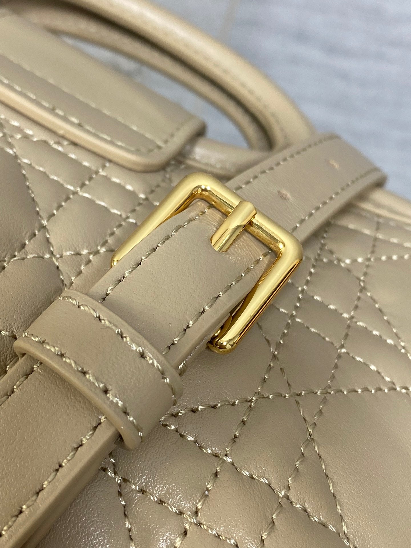 Dior Mini Jolie Top Handle Bag Biscuit Cannage Lambskin with Gold Hardware