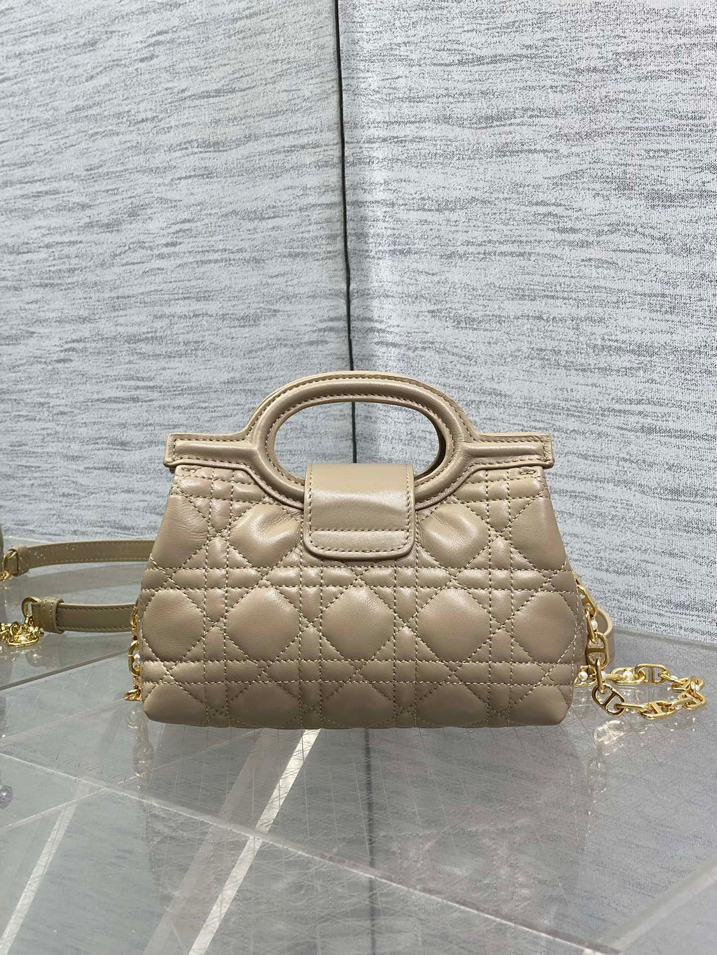 Dior Mini Jolie Top Handle Bag Biscuit Cannage Lambskin with Gold Hardware