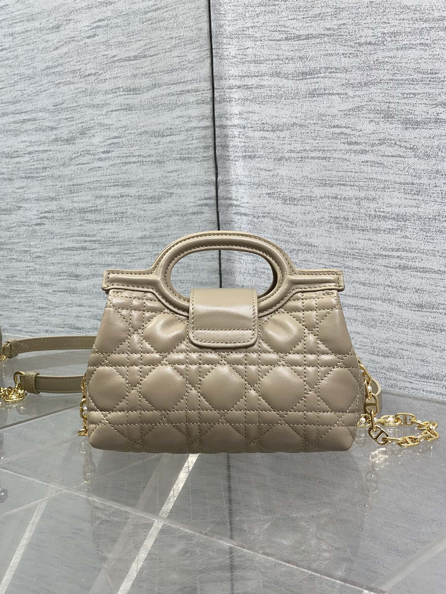 Dior Mini Jolie Top Handle Bag Biscuit Cannage Lambskin with Gold Hardware