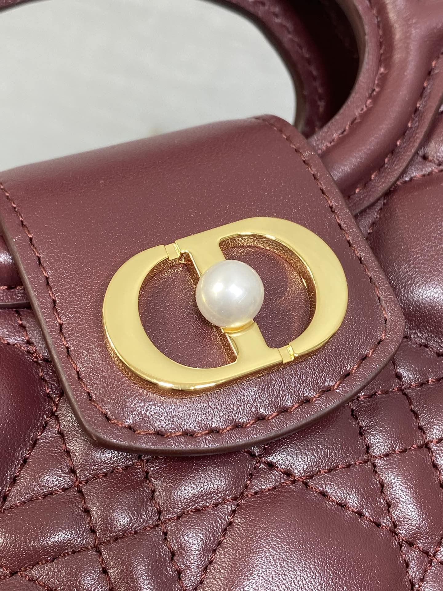 Dior Mini Jolie Top Handle Bag Burgundy Cannage Lambskin with Gold Hardware