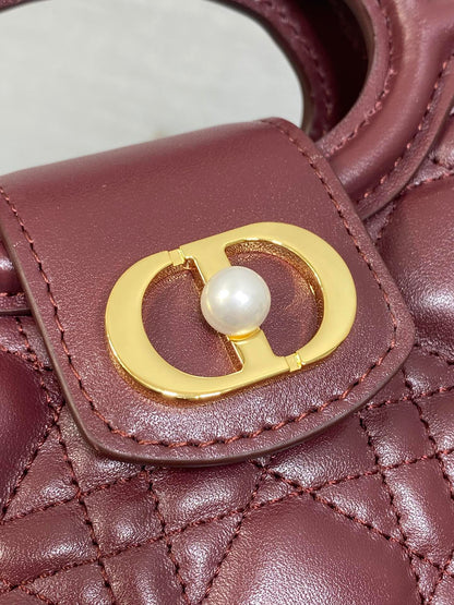 Dior Mini Jolie Top Handle Bag Burgundy Cannage Lambskin with Gold Hardware