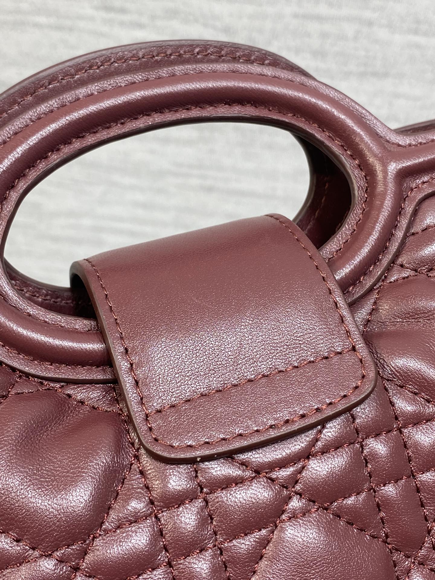 Dior Mini Jolie Top Handle Bag Burgundy Cannage Lambskin with Gold Hardware