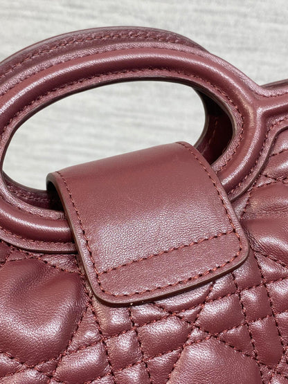 Dior Mini Jolie Top Handle Bag Burgundy Cannage Lambskin with Gold Hardware