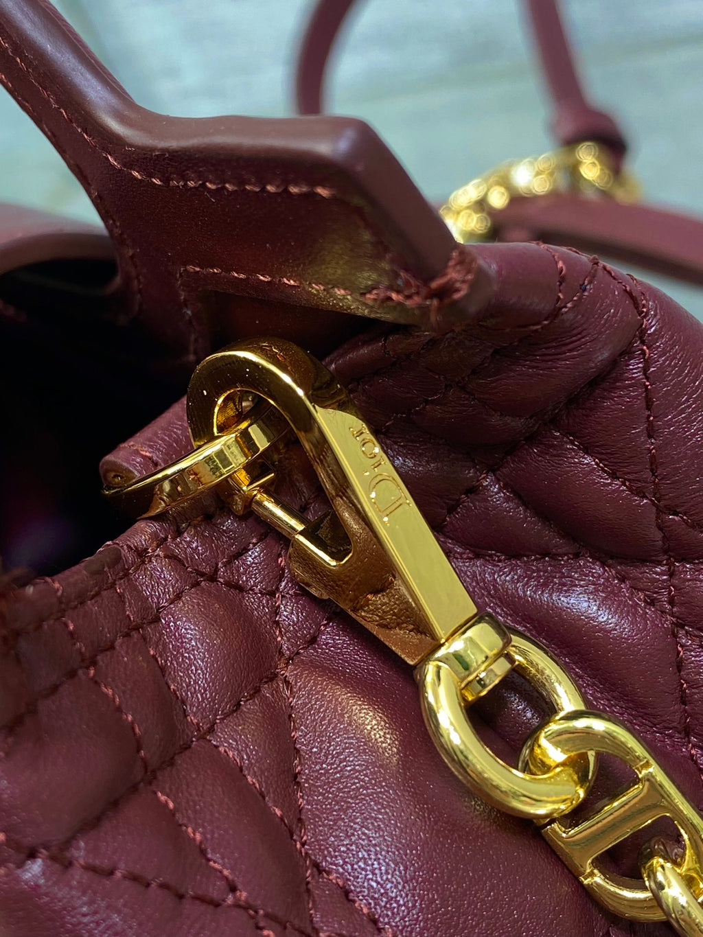 Dior Mini Jolie Top Handle Bag Burgundy Cannage Lambskin with Gold Hardware