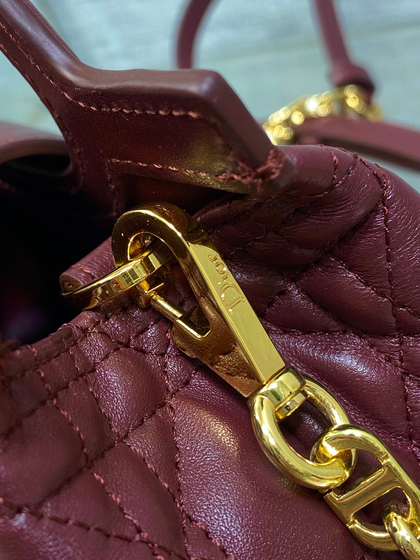 Dior Mini Jolie Top Handle Bag Burgundy Cannage Lambskin with Gold Hardware