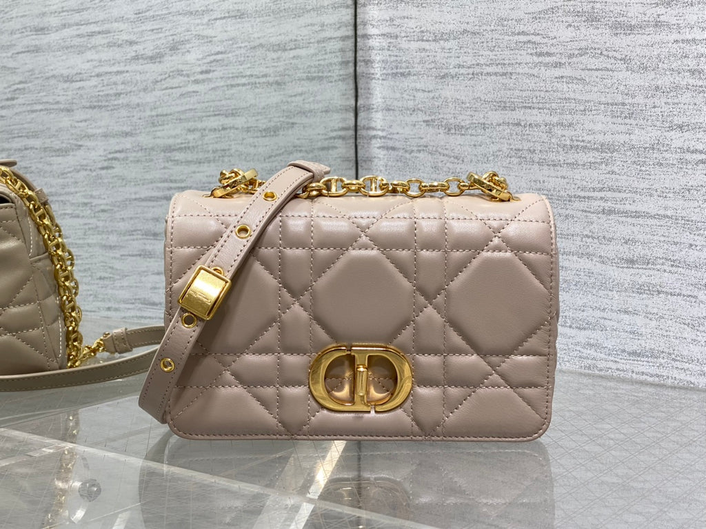 Dior Small Dior Caro Bag Biscuit Soft Cannage Calfskin with Gold Hardware