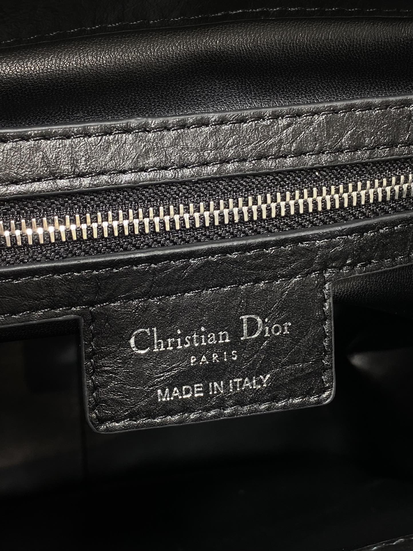 Dior Caro Motion Medium Drawstring Bucket Bag Black Aged Leather Quilted Crossbody 1026