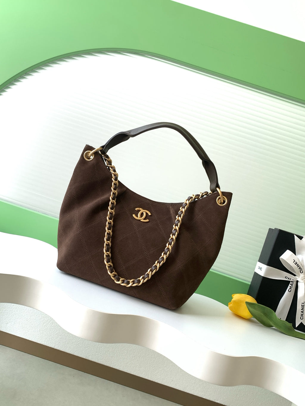 Chanel 26C Cruise Suede Hobo Bag Coffee Brown Quilted Leather Shoulder Bag AS5970
