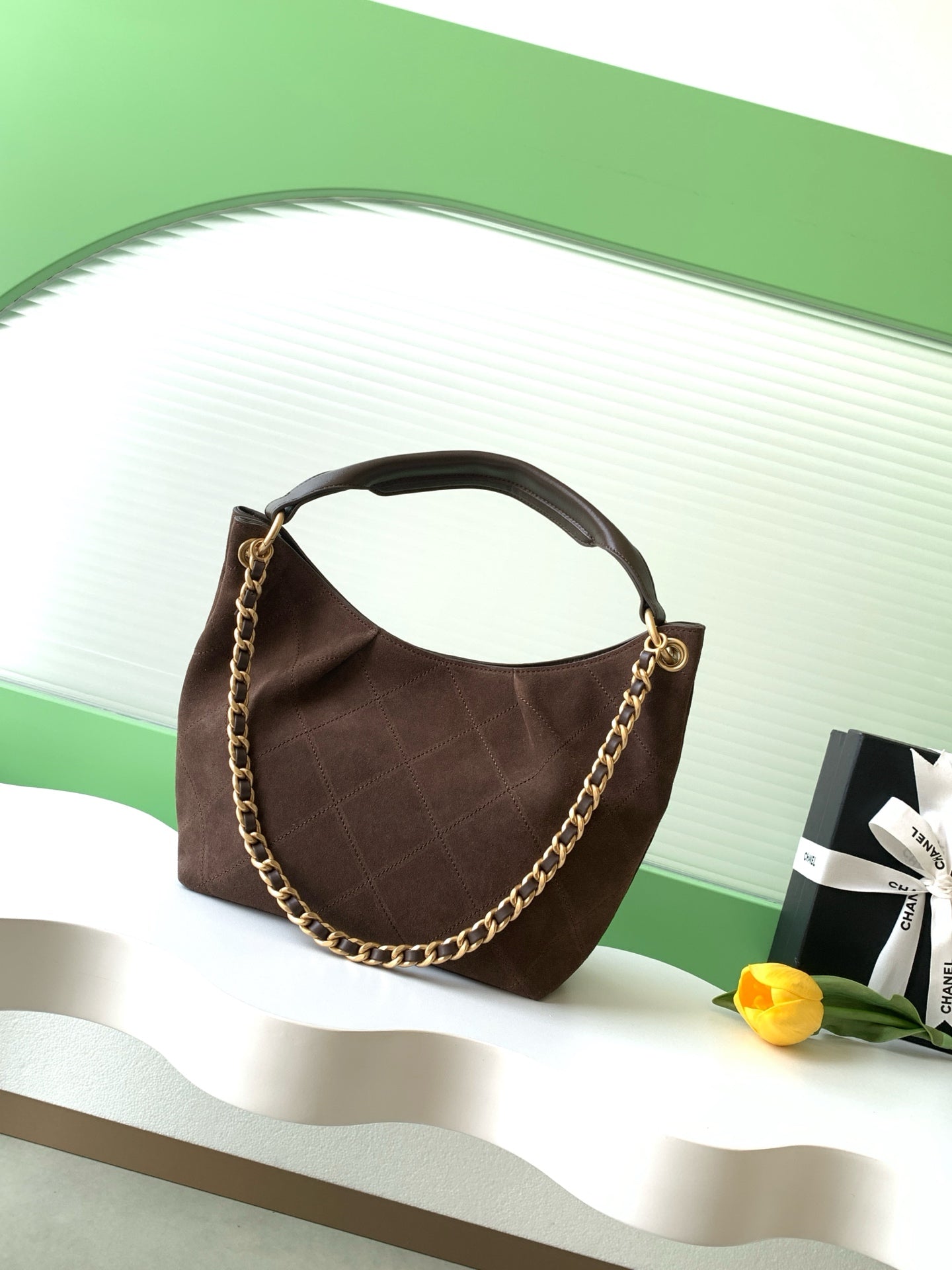 Chanel 26C Cruise Suede Hobo Bag Coffee Brown Quilted Leather Shoulder Bag AS5970