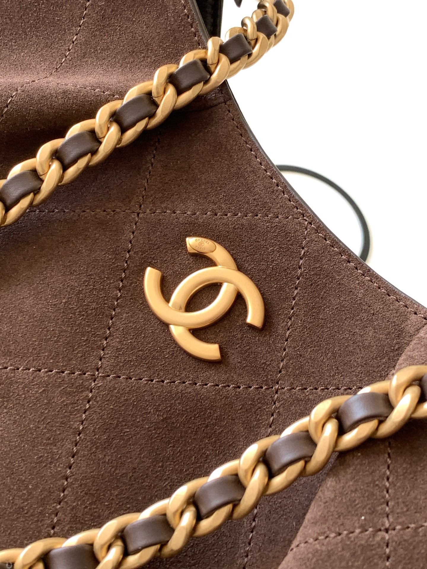 Chanel 26C Cruise Suede Hobo Bag Coffee Brown Quilted Leather Shoulder Bag AS5970