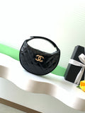 Chanel 26C Cruise Hoop Wristlet Flap Bag Shiny Black Quilted Leather Clutch AP4976