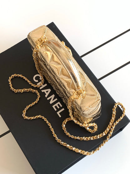 Chanel 26X Holiday Limited Gold Crackled Leather Vanity Box Bag Crossbody AP5049