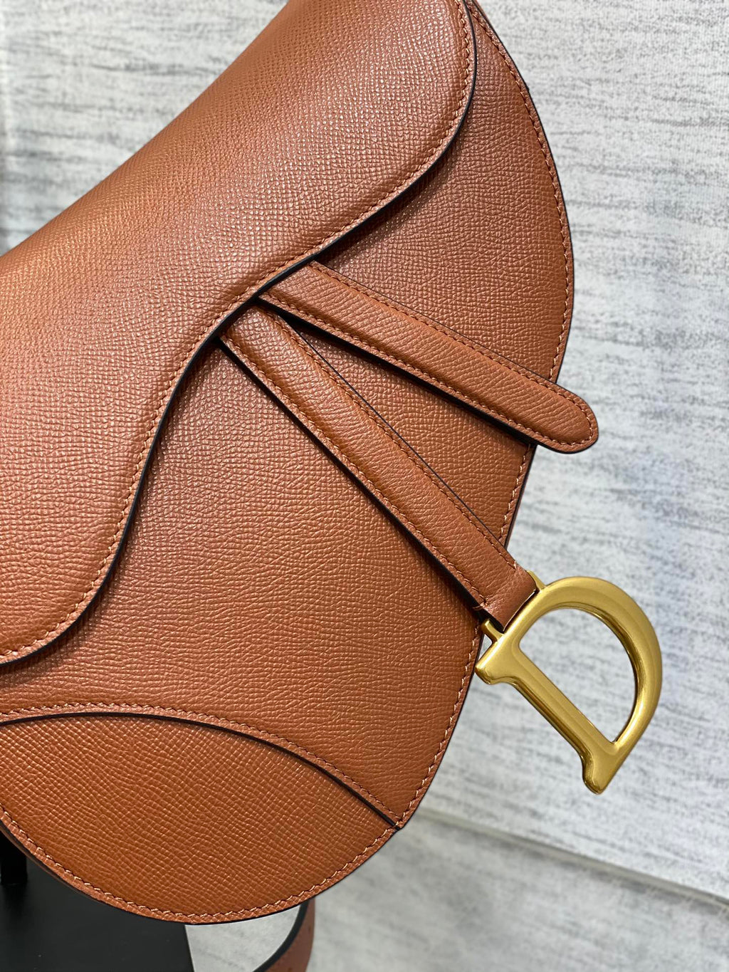 Dior Iconic Large Saddle Bag Cognac Grained Leather Crossbody Shoulder Bag