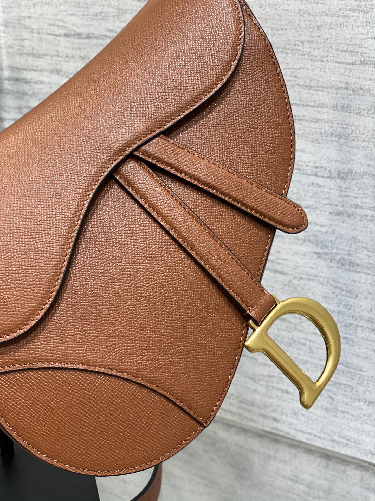 Dior Iconic Large Saddle Bag Cognac Grained Leather Crossbody Shoulder Bag
