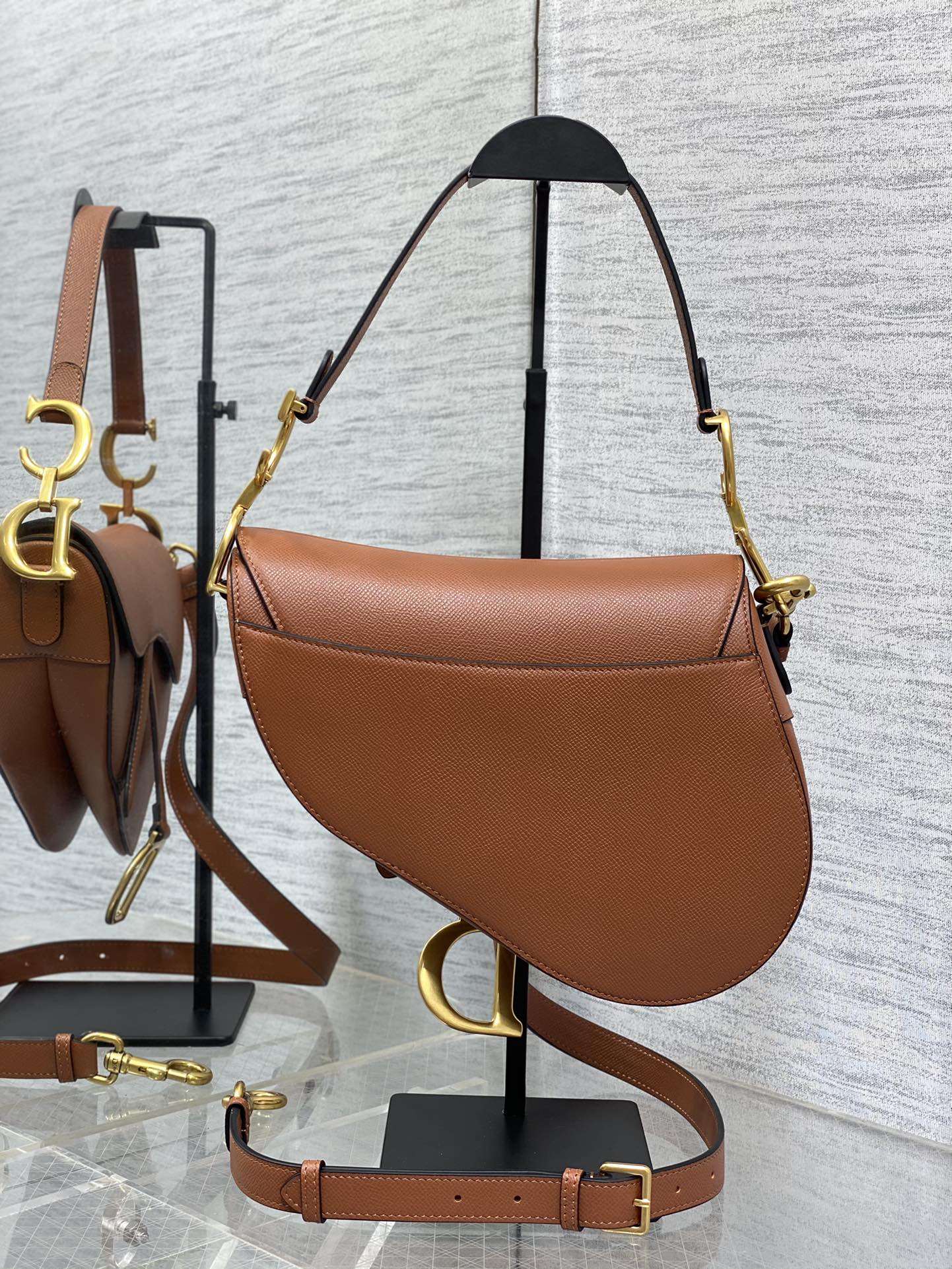 Dior Iconic Large Saddle Bag Cognac Grained Leather Crossbody Shoulder Bag