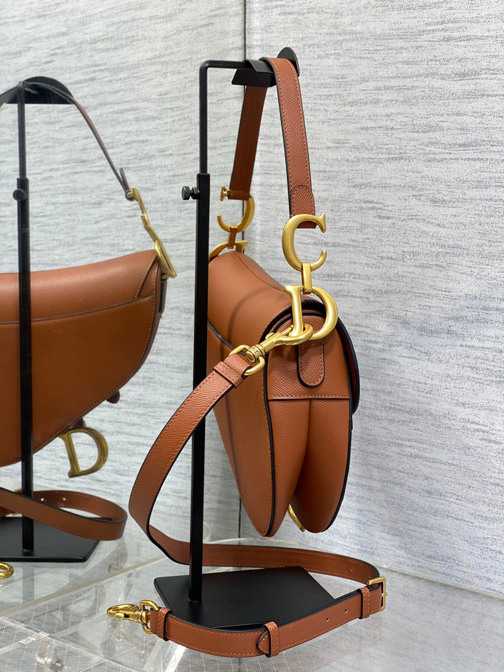 Dior Iconic Large Saddle Bag Cognac Grained Leather Crossbody Shoulder Bag