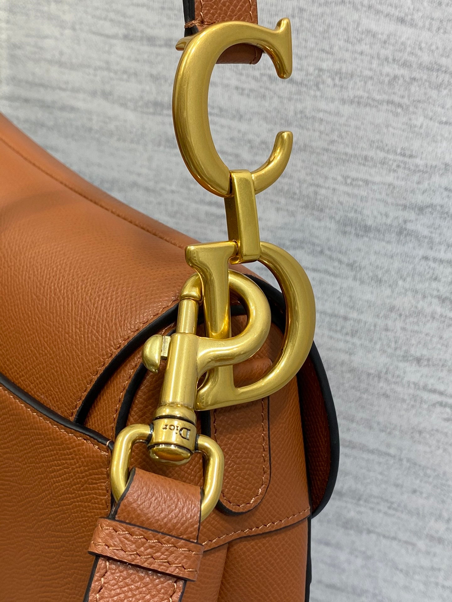 Dior Iconic Large Saddle Bag Cognac Grained Leather Crossbody Shoulder Bag