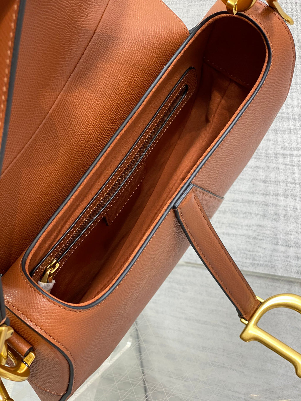 Dior Iconic Large Saddle Bag Cognac Grained Leather Crossbody Shoulder Bag