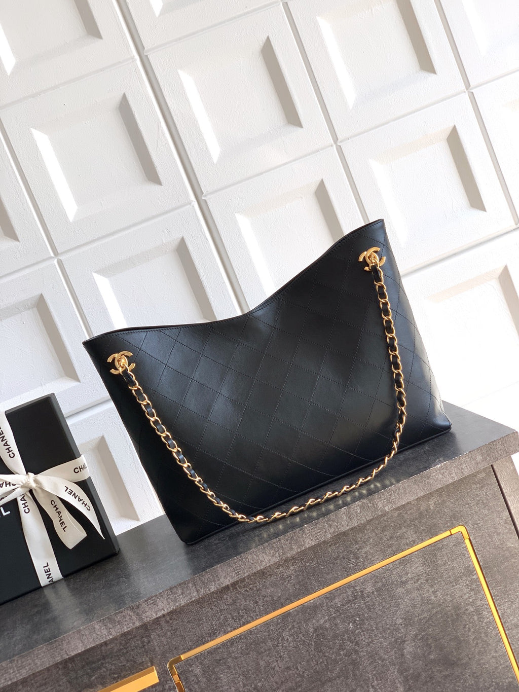 Chanel 26SS Medium Hobo Shoulder Bag Black Soft Leather with Double CC Buckles