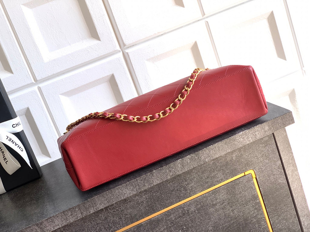 Chanel Large Hobo Bag Burgundy Calfskin with Gold-Tone Hardware