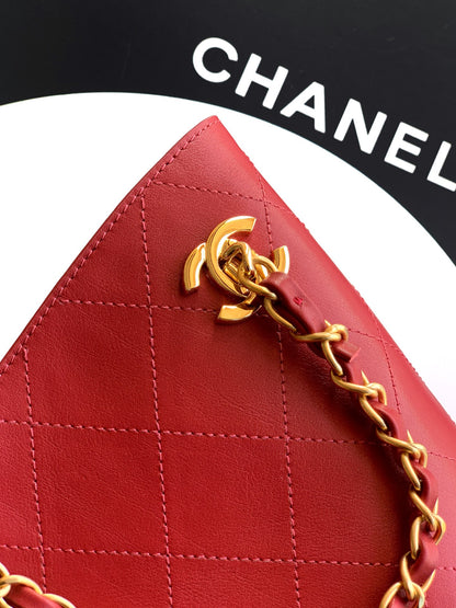 Chanel Large Hobo Bag Burgundy Calfskin with Gold-Tone Hardware