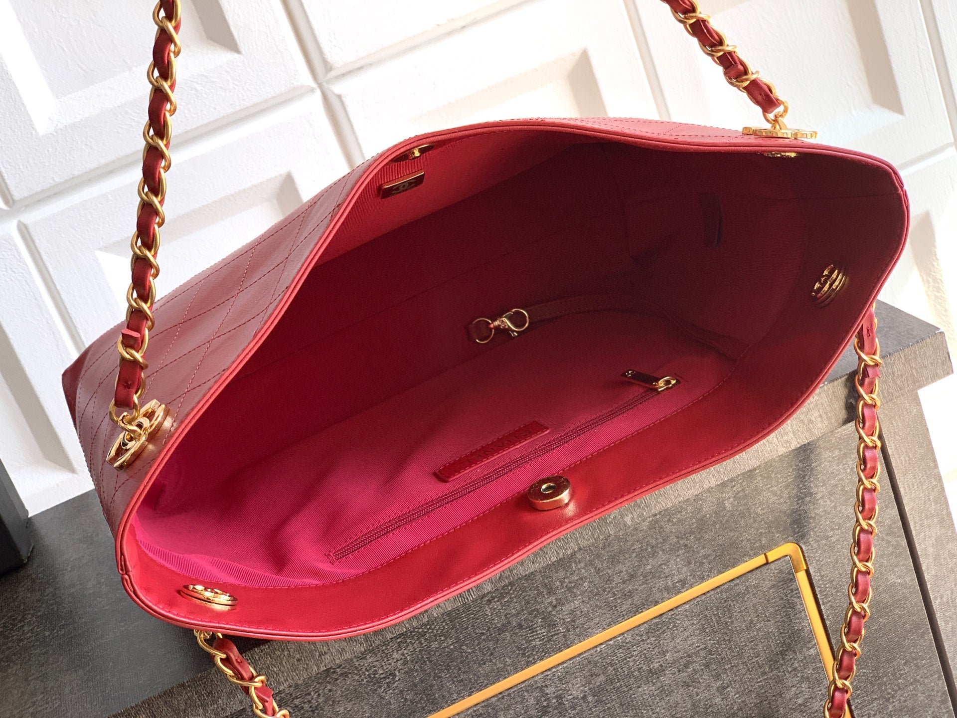 Chanel Large Hobo Bag Burgundy Calfskin with Gold-Tone Hardware