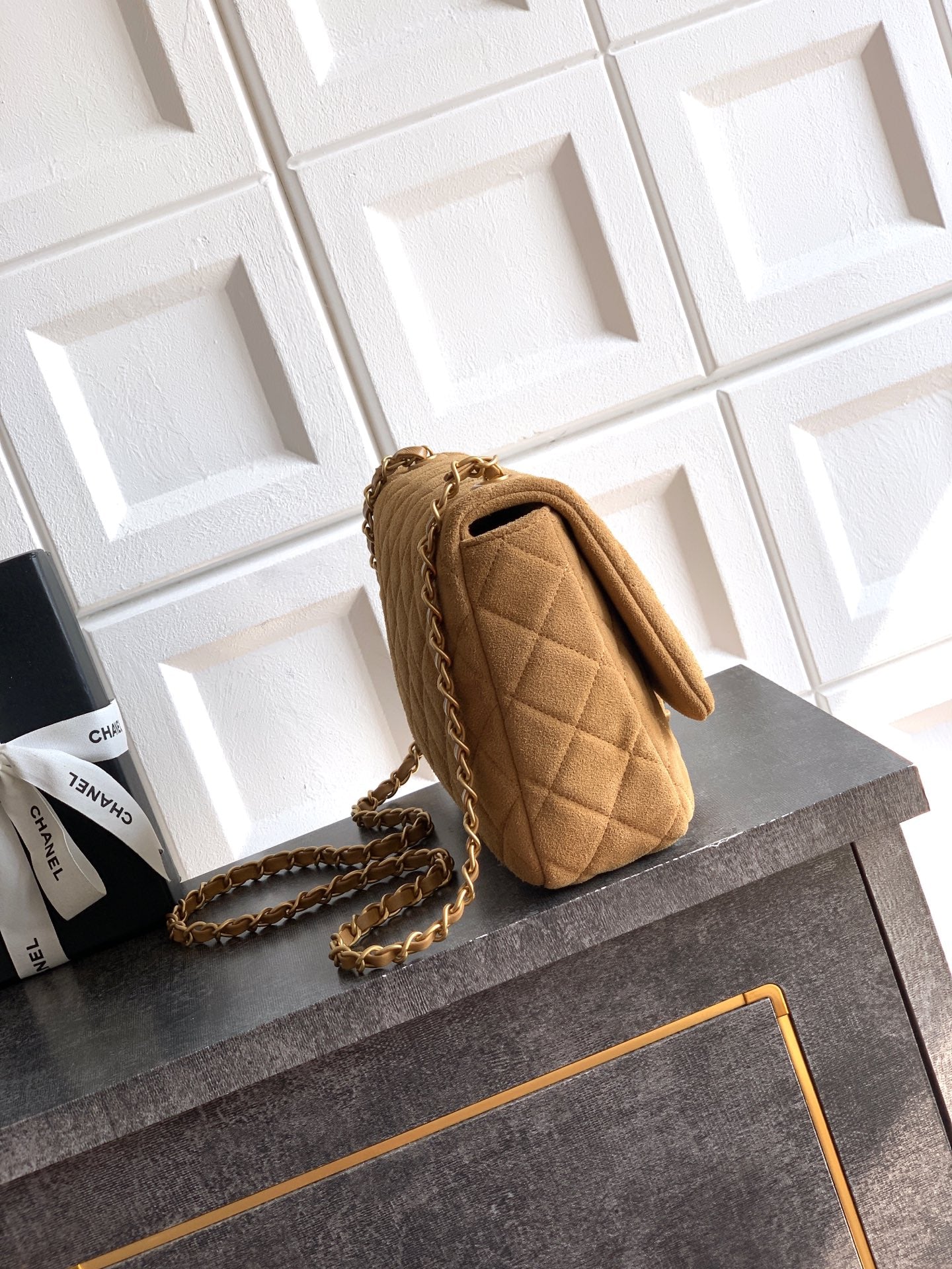 Chanel 26C Classic Flap Bag Light Brown Suede with Matte Gold Hardware (Large 26cm)