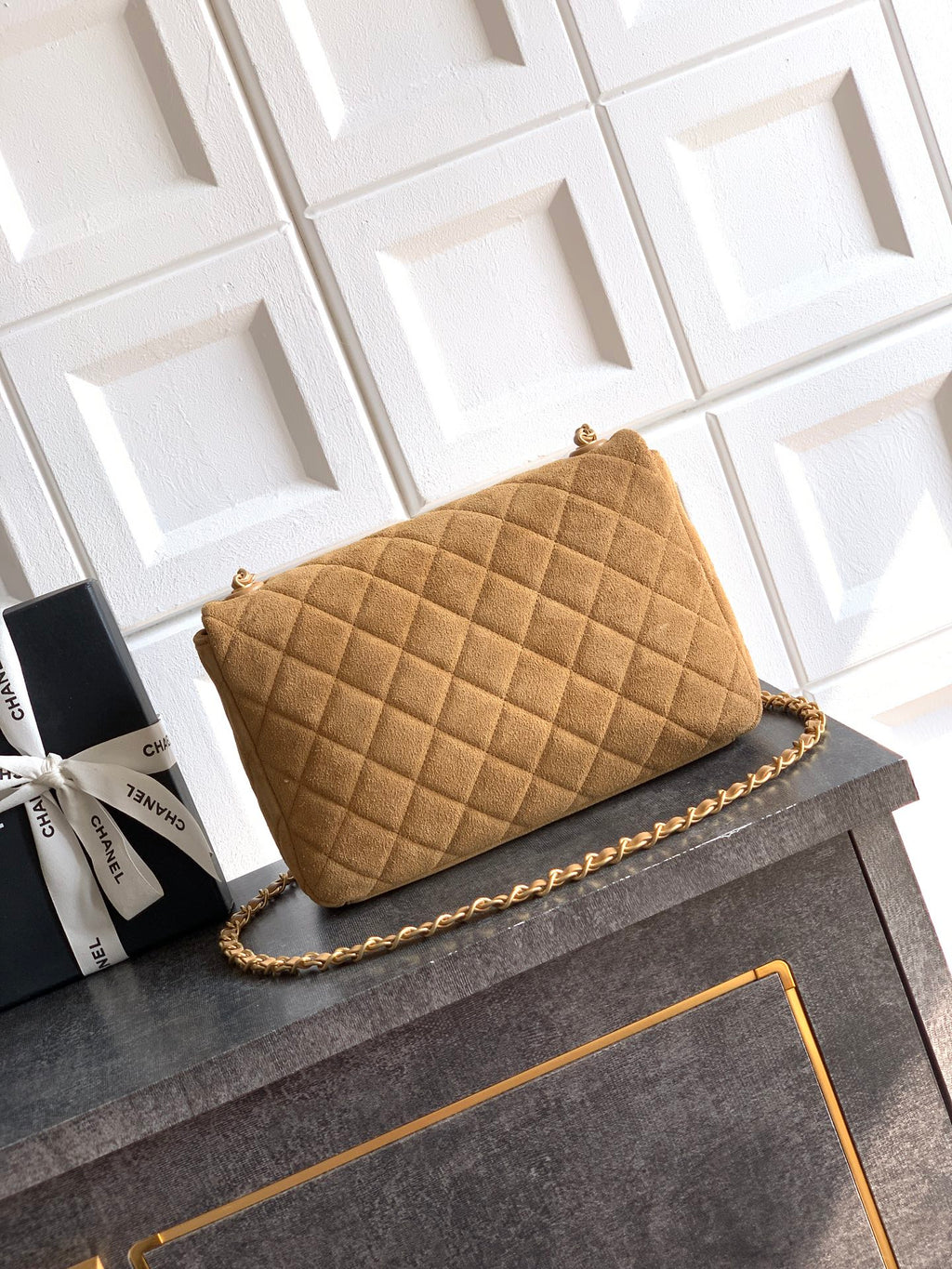 Chanel 26C Classic Flap Bag Light Brown Suede with Matte Gold Hardware (Large 26cm)