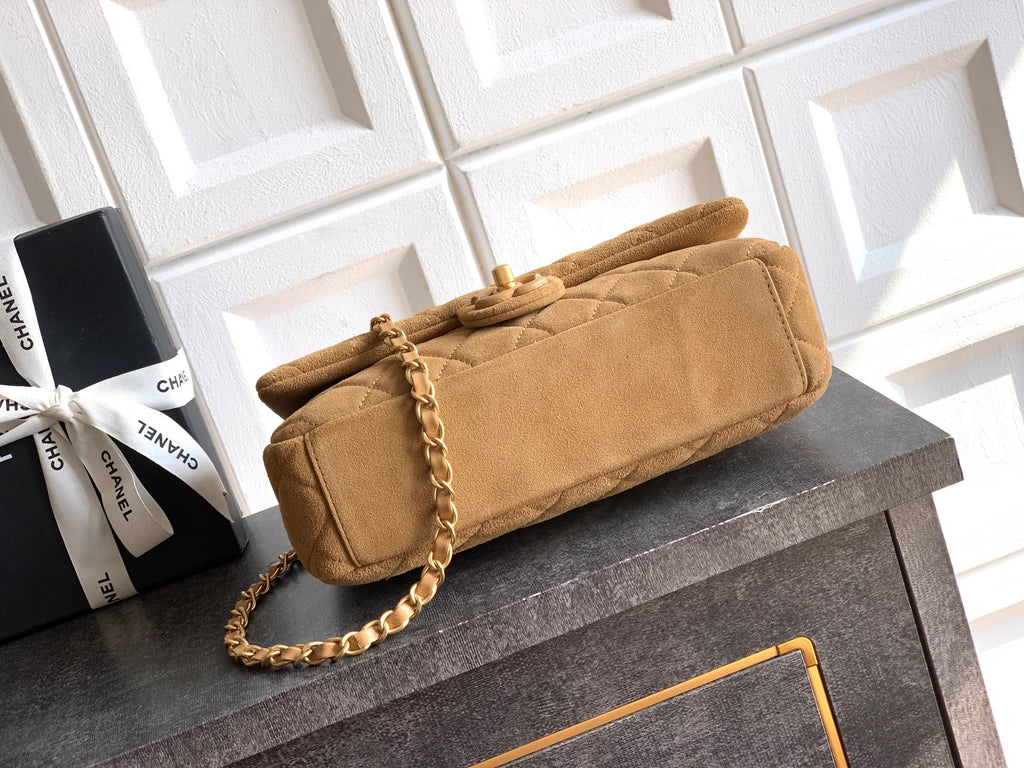 Chanel 26C Classic Flap Bag Light Brown Suede with Matte Gold Hardware (Large 26cm)