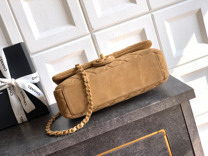 Chanel 26C Classic Flap Bag Light Brown Suede with Matte Gold Hardware (Large 26cm)