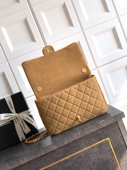 Chanel 26C Classic Flap Bag Light Brown Suede with Matte Gold Hardware (Large 26cm)