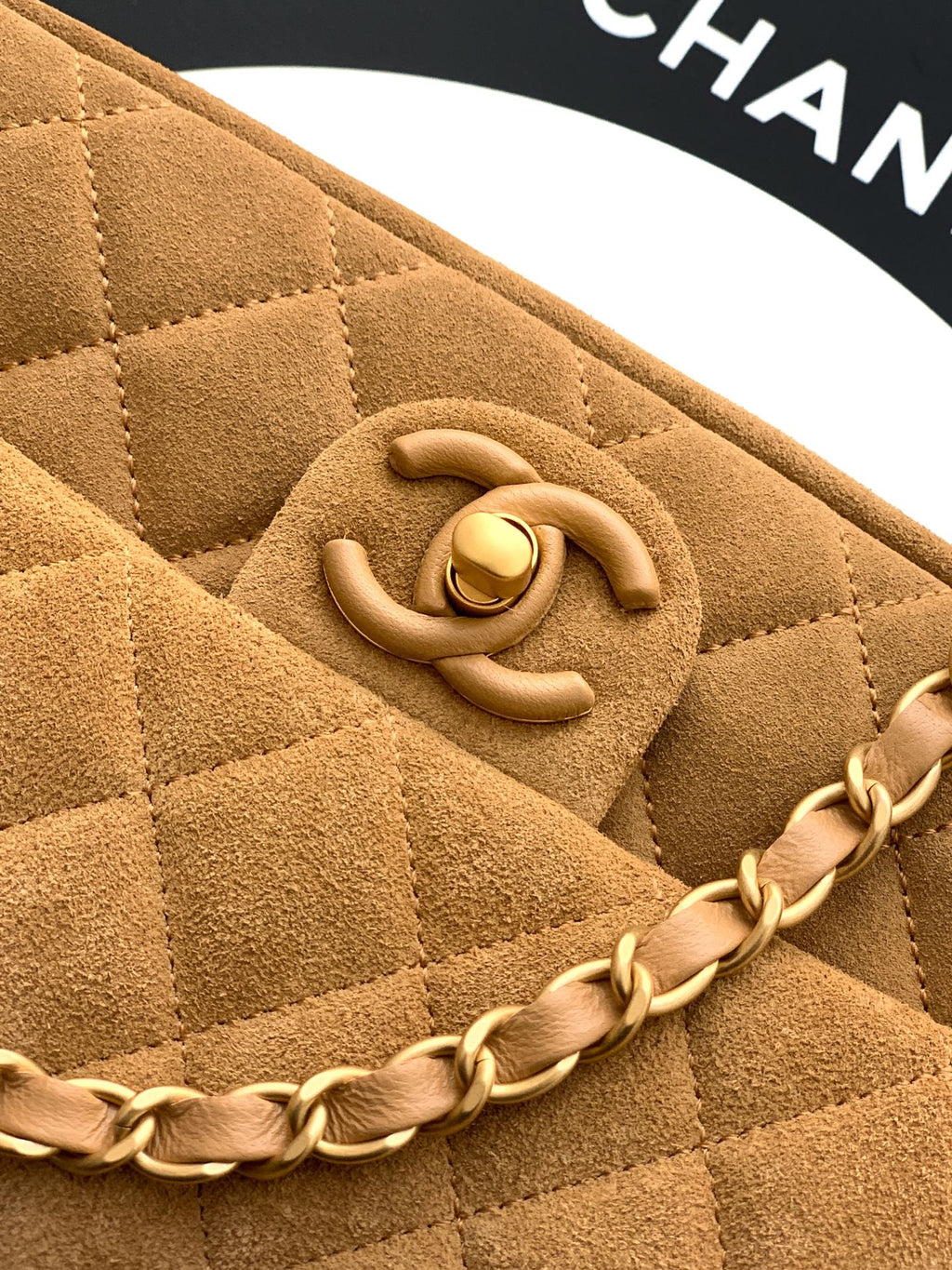 Chanel 26C Classic Flap Bag Light Brown Suede with Matte Gold Hardware (Large 26cm)