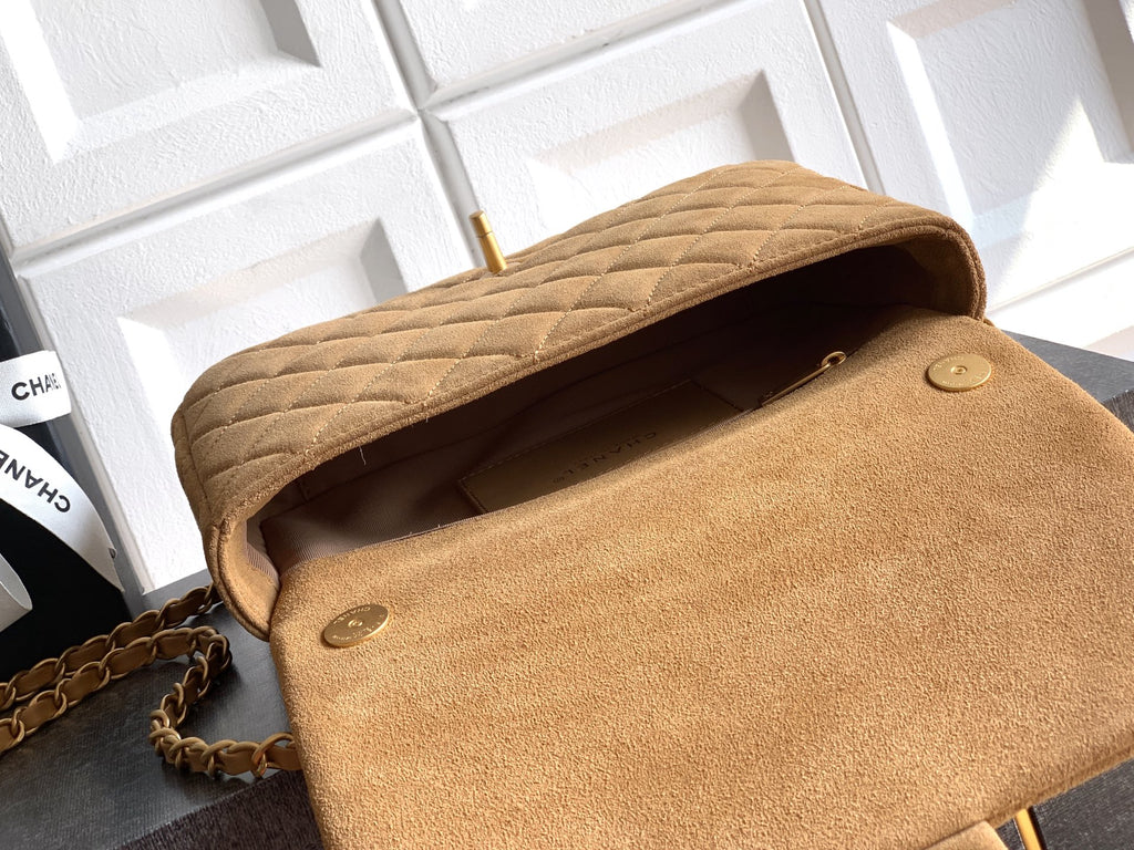 Chanel 26C Classic Flap Bag Light Brown Suede with Matte Gold Hardware (Large 26cm)