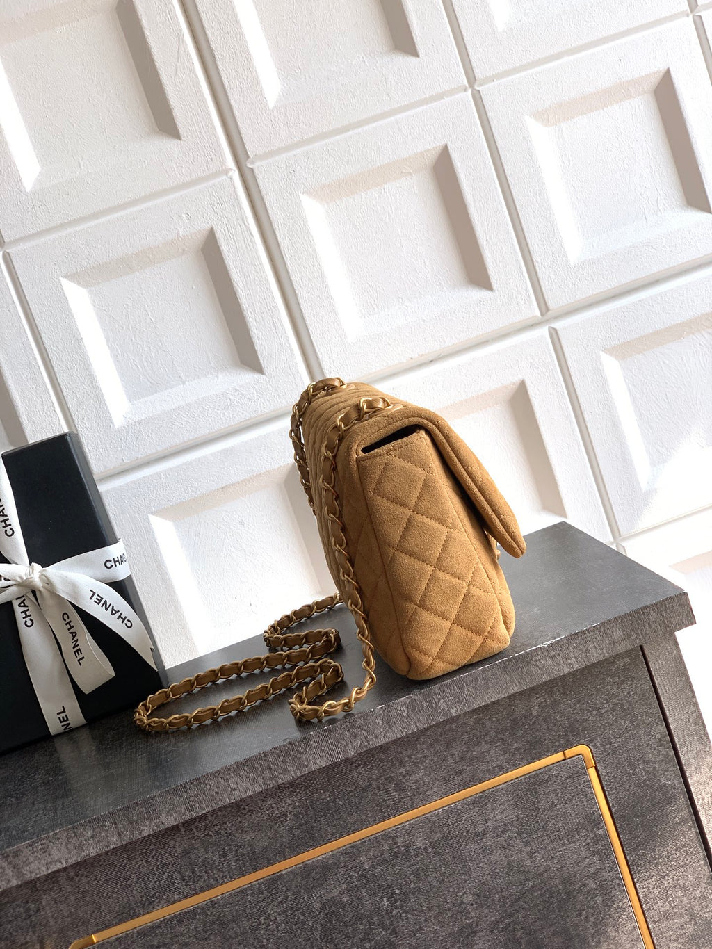 Chanel 26C Classic Flap Bag Light Brown Suede with Matte Gold Hardware (Medium 24cm)