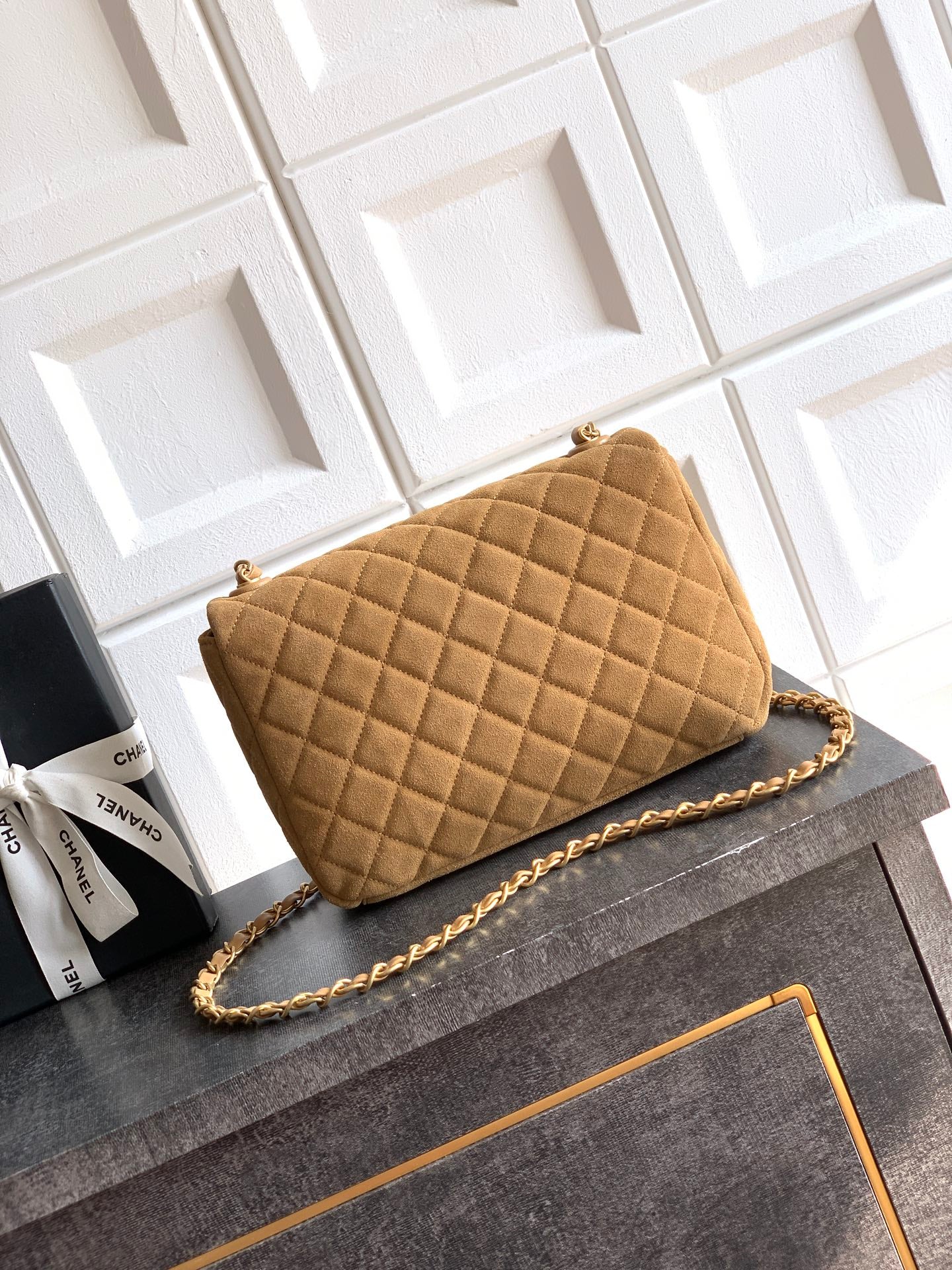 Chanel 26C Classic Flap Bag Light Brown Suede with Matte Gold Hardware (Medium 24cm)