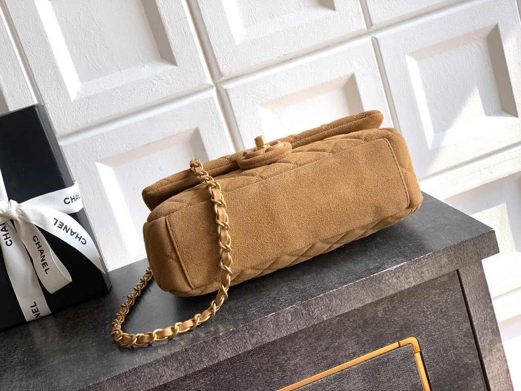 Chanel 26C Classic Flap Bag Light Brown Suede with Matte Gold Hardware (Medium 24cm)
