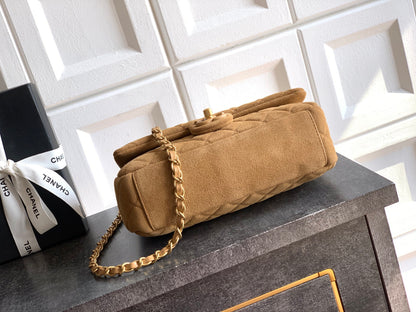 Chanel 26C Classic Flap Bag Light Brown Suede with Matte Gold Hardware (Medium 24cm)