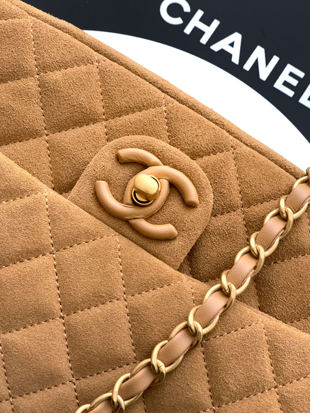 Chanel 26C Classic Flap Bag Light Brown Suede with Matte Gold Hardware (Medium 24cm)