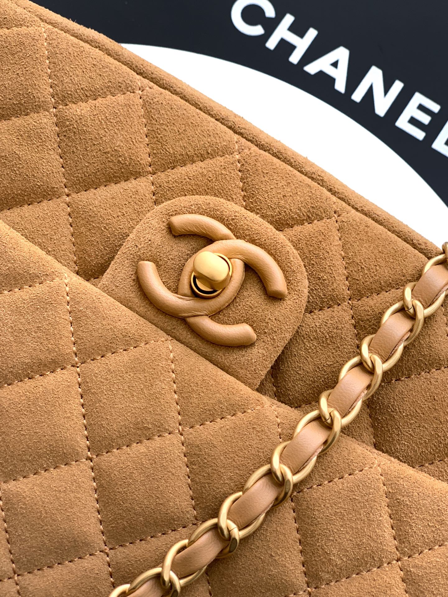 Chanel 26C Classic Flap Bag Light Brown Suede with Matte Gold Hardware (Medium 24cm)