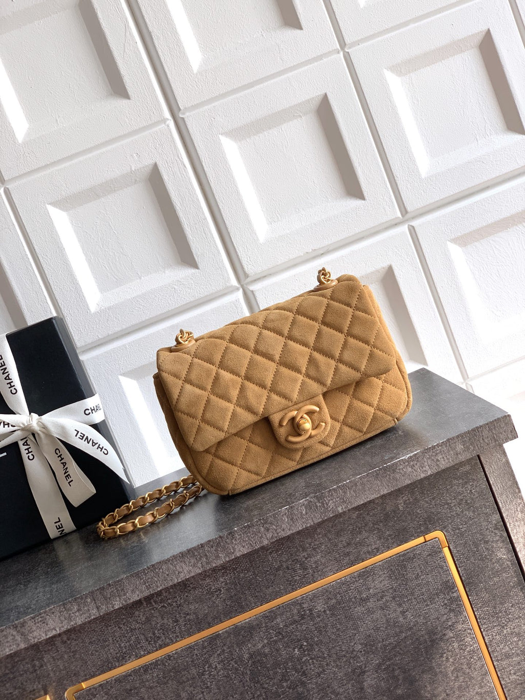 Chanel 26C Classic Flap Bag Light Brown Suede with Matte Gold Hardware (Small 20cm)