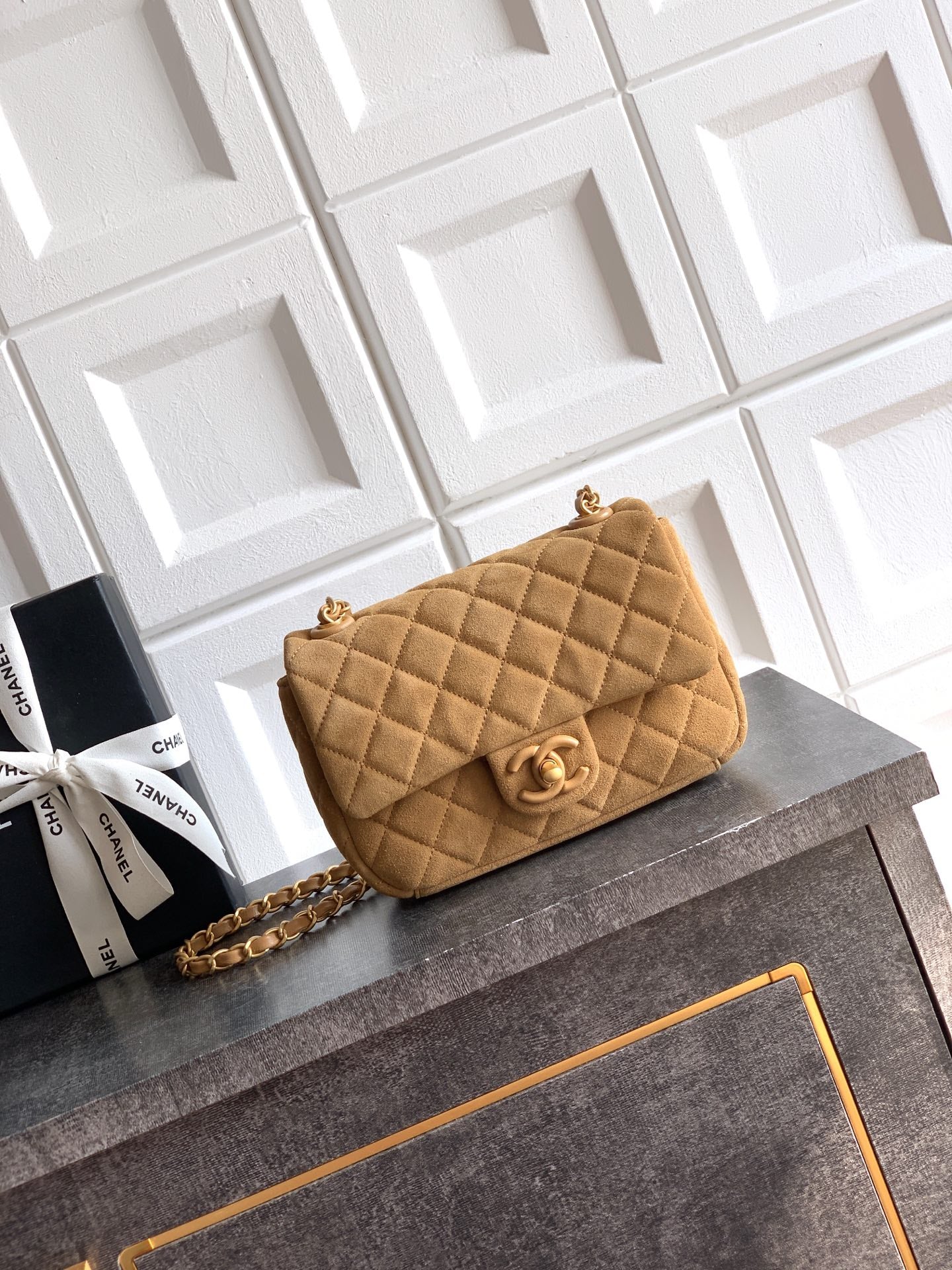 Chanel 26C Classic Flap Bag Light Brown Suede with Matte Gold Hardware (Small 20cm)