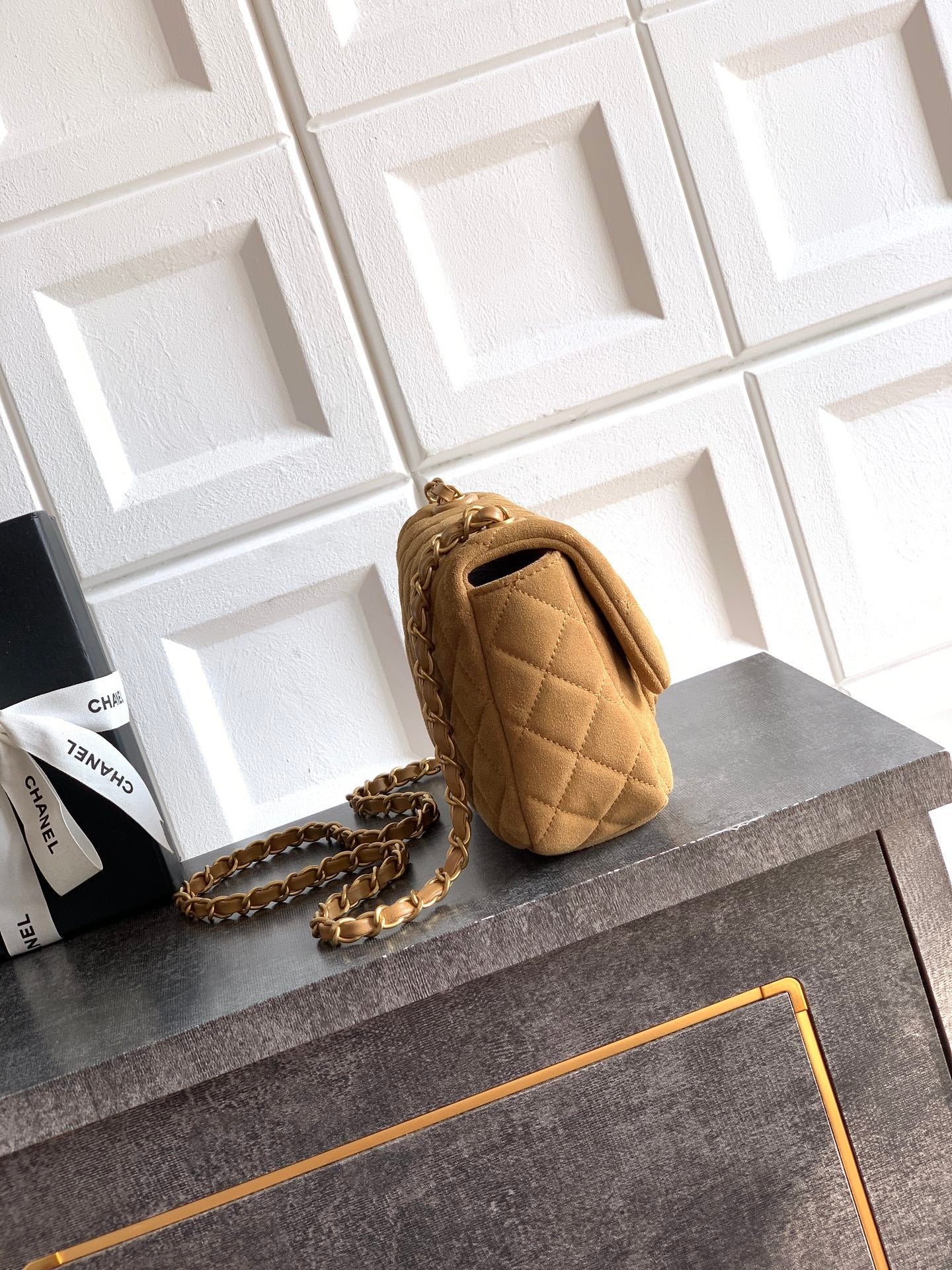 Chanel 26C Classic Flap Bag Light Brown Suede with Matte Gold Hardware (Small 20cm)